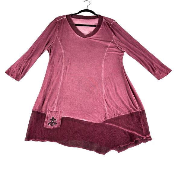 Soft Surroundings Dress Womens Large Velvet Asymmetric Tunic Fleur De Lis Boho - Picture 1 of 12